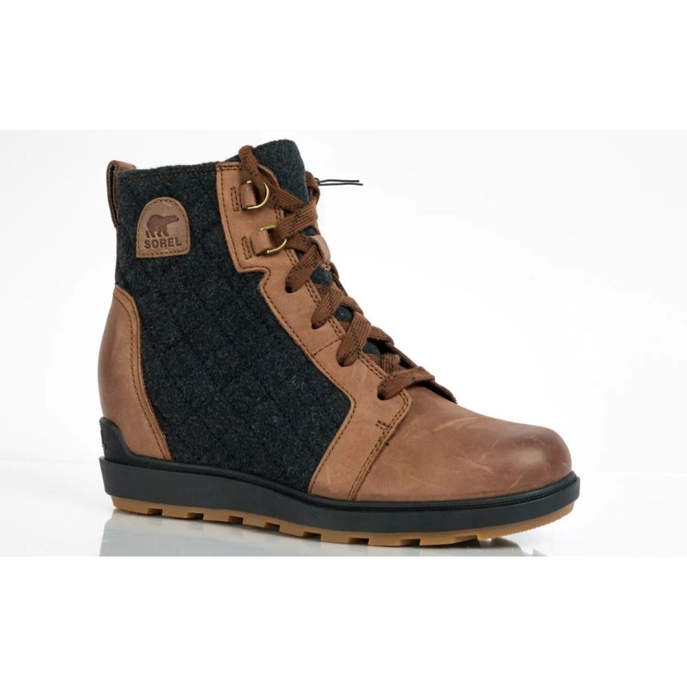 Sorel Women's Brown Leather and Charcoal Knit Lace-Up Winter Boot